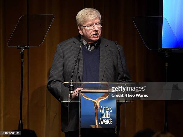 Michael Winship speaks onstage during the 68th Annual Writers Guild Awards at Edison Ballroom on February 13, 2016 in New York City.