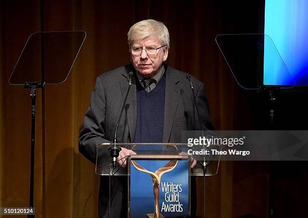 Michael Winship speaks onstage during the 68th Annual Writers Guild Awards at Edison Ballroom on February 13, 2016 in New York City.