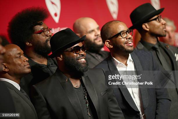 Musicians the Roots attend the 2016 MusiCares Person of the Year honoring Lionel Richie at the Los Angeles Convention Center on February 13, 2016 in...