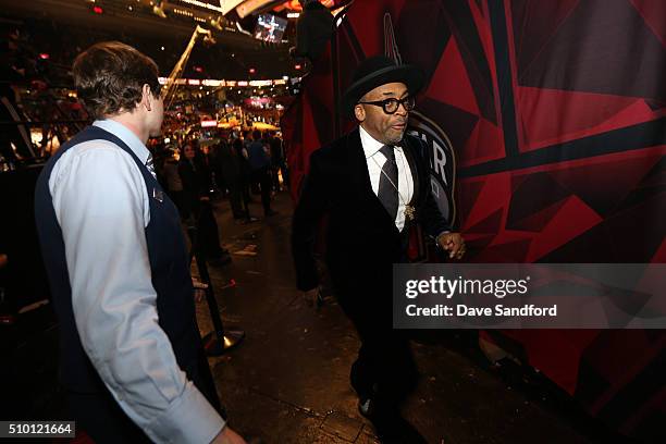 Film Director, Spike Lee enjoys watching the Verizon Slam Dunk Contest as part of the 2016 NBA All Star Weekend on February 12, 2016 at Air Canada...