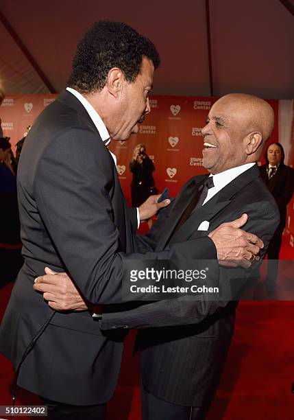 Honoree Lionel Richie and founder of Motown Records Berry Gordy attend the 2016 MusiCares Person of the Year honoring Lionel Richie at the Los...