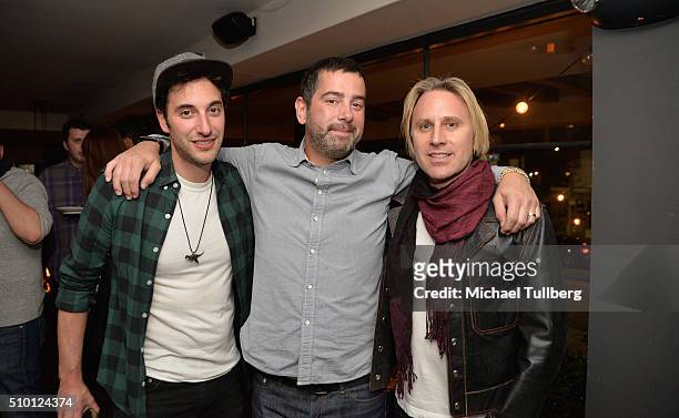 Scott Harris, Imagem Music President Jason Jordan and Thomas Costanza attend the Imagem Music Pre-Grammy Party on February 13, 2016 in Los Angeles,...
