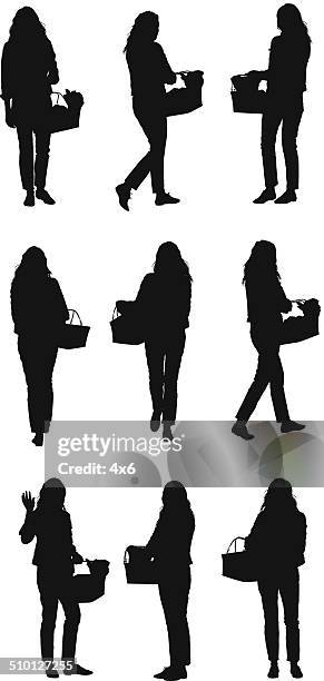 women with basket - woman full body behind stock illustrations