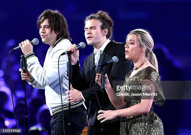 Recording artists Neil Perry, Reid Perry and Kimberly Perry of The Band Perry perform onstage at the 2016 MusiCares Person of the Year honoring...