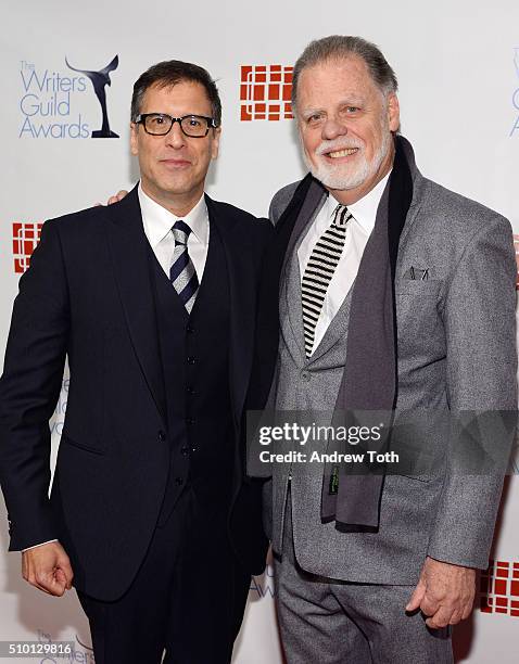 Richard LaGravenese and Taylor Hackford attend the 2016 Writers Guild Awards New York ceremony at The Edison Ballroom on February 13, 2016 in New...