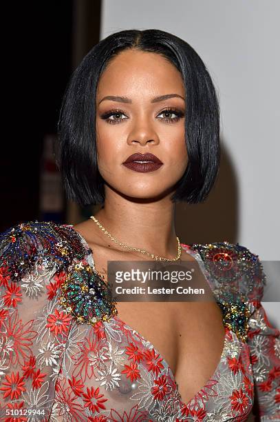 Singer Rihanna attends the 2016 MusiCares Person of the Year honoring Lionel Richie at the Los Angeles Convention Center on February 13, 2016 in Los...