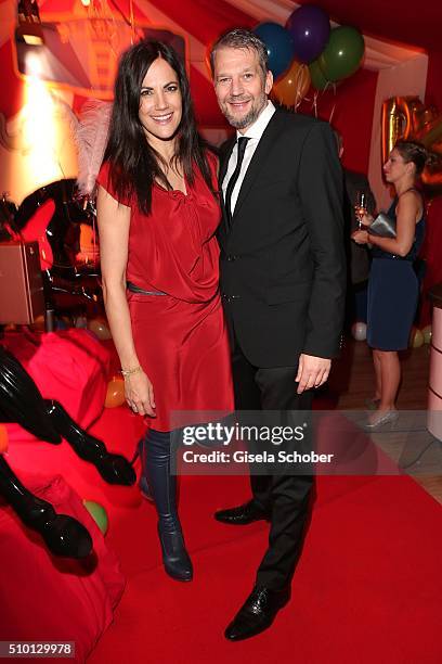 Bettina Zimmermann and her partner Kai Wiesinger during the Bild 'Place to B' Party at Borchardt during the 66th Berlinale International Film...