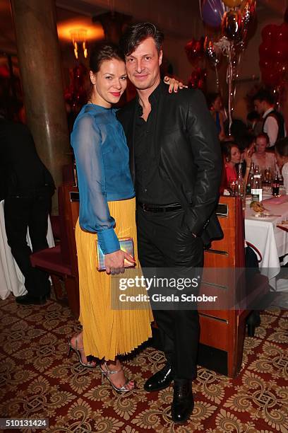 Jessica Schwarz and her partner Markus Selikovsky during the Bild 'Place to B' Party at Borchardt during the 66th Berlinale International Film...