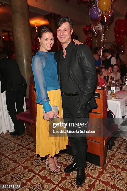 Jessica Schwarz and her partner Markus Selikovsky during the Bild 'Place to B' Party at Borchardt during the 66th Berlinale International Film...