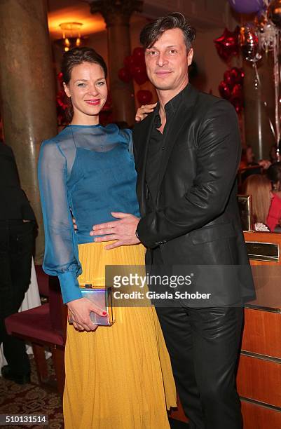 Jessica Schwarz and her partner Markus Selikovsky during the Bild 'Place to B' Party at Borchardt during the 66th Berlinale International Film...