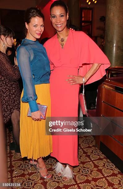 Jessica Schwarz and Annabelle Mandeng during the Bild 'Place to B' Party at Borchardt during the 66th Berlinale International Film Festival Berlin on...