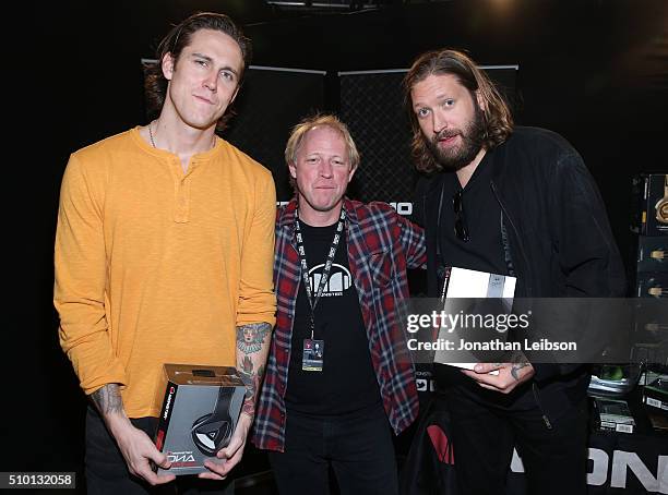 Musicians Robert Ackroyd and Chris Hayden of Florence and the Machine attend the gifting suite during the 2016 MusiCares Person Of The Year honoring...