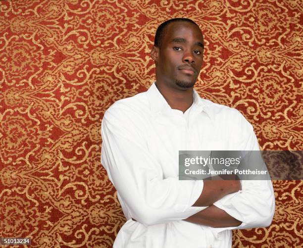 Emeka Okafor poses during the 2004 NBA Draft Portraits at Westin Hotel on June 23 in New York, New York. Photo by