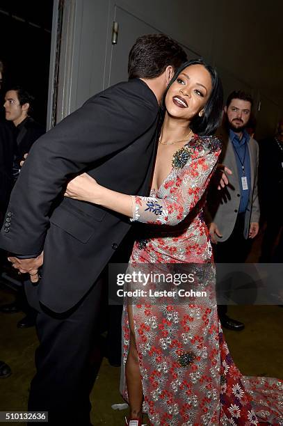 Singers Luke Bryan and Rihanna attend the 2016 MusiCares Person of the Year honoring Lionel Richie at the Los Angeles Convention Center on February...