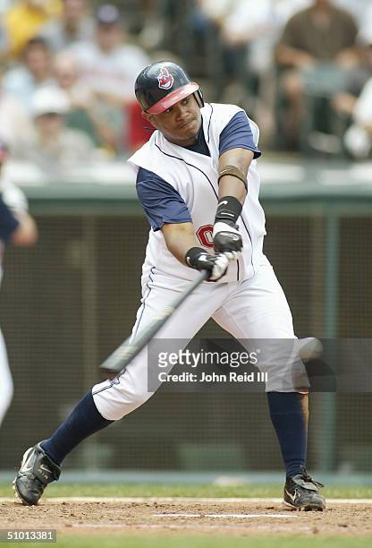 Ronnie Belliard of the Cleveland Indians bats against the Cincinnati Reds during the MLB game on June 13, 2004 at Jacobs Field in Cleveland, Ohio....