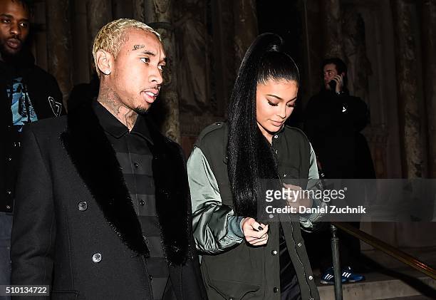 Tyga and Kylie Jenner are seen outside the Alexander Wang show during New York Fashion Week: Women's Fall/Winter 2016 on February 13, 2016 in New...