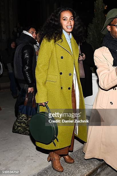 Solange Knowles is seen outside the Alexander Wang show during New York Fashion Week: Women's Fall/Winter 2016 on February 13, 2016 in New York City.