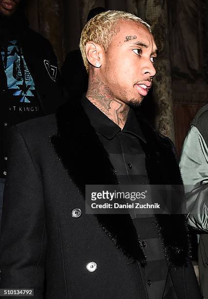 Tyga is seen outside the Alexander Wang show during New York Fashion Week: Women's Fall/Winter 2016 on February 13, 2016 in New York City.