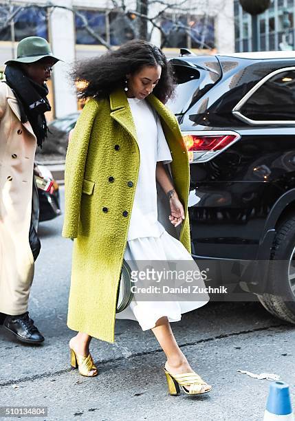 Solange Knowles is seen outside the Alexander Wang show during New York Fashion Week: Women's Fall/Winter 2016 on February 13, 2016 in New York City.
