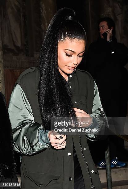 Kylie Jenner is seen outside the Alexander Wang show during New York Fashion Week: Women's Fall/Winter 2016 on February 13, 2016 in New York City.