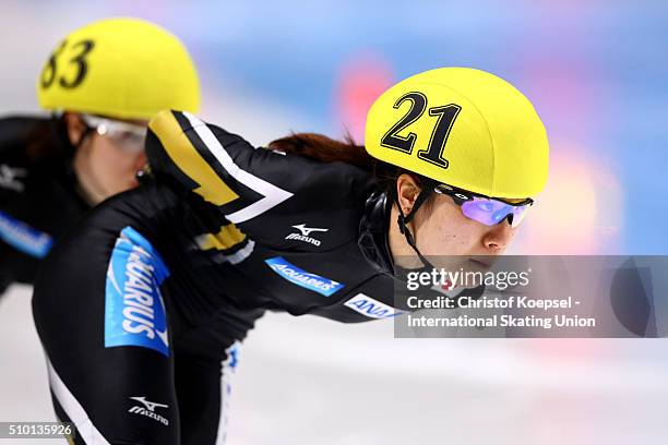Yui Sakai of Japan during the ladies 1500m semifinals heat three during Day 2 of ISU Short Track World Cup at Sportboulevard on February 13, 2016 in...