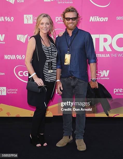 Rebecca Gibney and Simon Baker arrive ahead of Tropfest 2016 at Centennial Park on February 14, 2016 in Sydney, Australia.