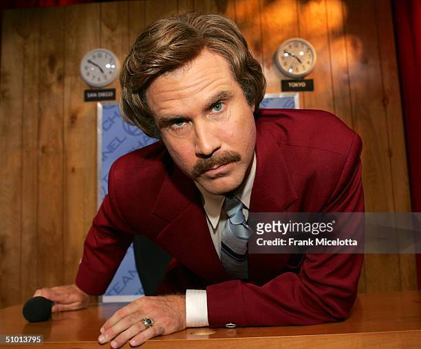 Actor Will Ferrell as "Ron Burgundy" from his new film "Anchorman" appears on stage during MTV TRL Times Square Film Festival Week at the MTV Times...