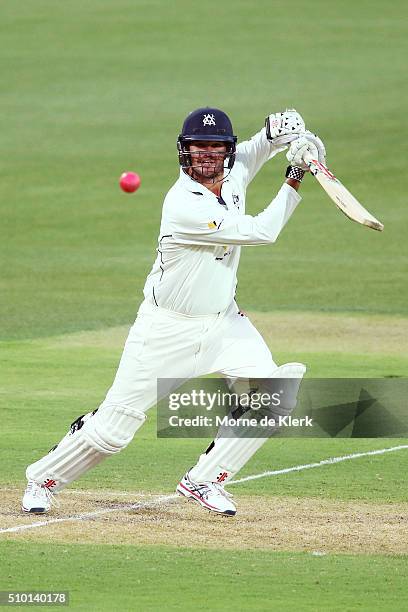 Clint McKay of the VIC Bushrangers bats during day one of the Sheffield Shield match between South Australia and Victoria at Adelaide Oval on...