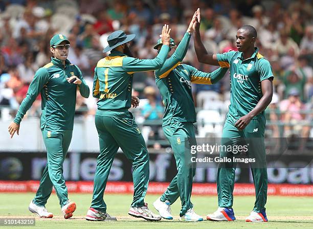 Kagiso Rabada during the 5th Momentum ODI Series match between South Africa and England at PPC Newlands on February 14, 2016 in Cape Town, South...