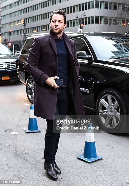 Derek Blasberg is seen outside the Alexander Wang show during New York Fashion Week: Women's Fall/Winter 2016 on February 13, 2016 in New York City.