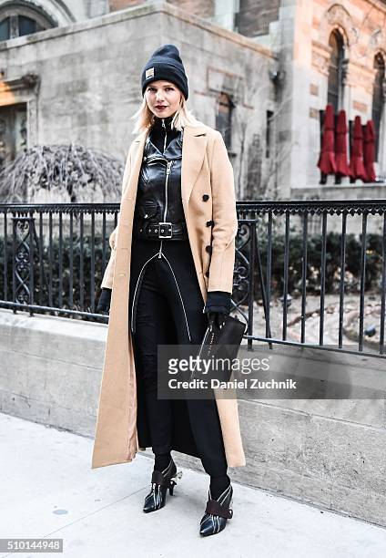 Samantha Angelo is seen outside the Alexander Wang show during New York Fashion Week: Women's Fall/Winter 2016 on February 13, 2016 in New York City.
