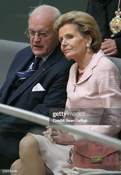 Former German president Roman Herzog and his wife attend the swearing-in of new German president Horst Koehler during a special session of the...