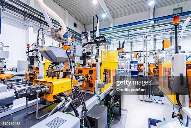 production line of plastic industry - industry stockfoto's en -beelden