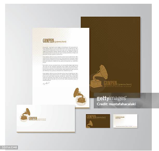 stationery design with a gramophone - multiple image template stock illustrations