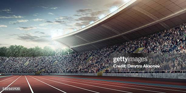 . stadium with running tracks - track and field event 個照片及圖片檔