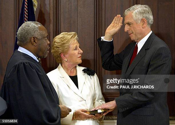 Supreme Court Justice Clarence Thomas swears in former US Republican Senator John Danforth as the new US Ambassador to the United Nations 01 July...