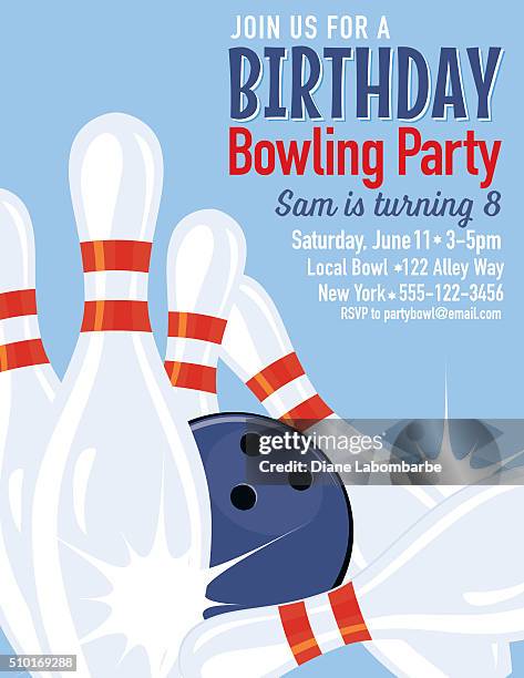 retro style bowling birthday party invitation template - bowling pin 幅插畫檔、美工圖案、卡通及圖標