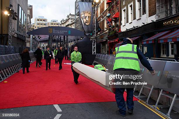 The red carpet is laid ahead of the 69th EE British Academy Film Awards at The Royal Opera House on February 14, 2016 in London, England. .