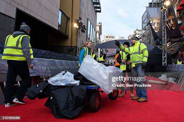 The red carpet is laid ahead of the 69th EE British Academy Film Awards at The Royal Opera House on February 14, 2016 in London, England.