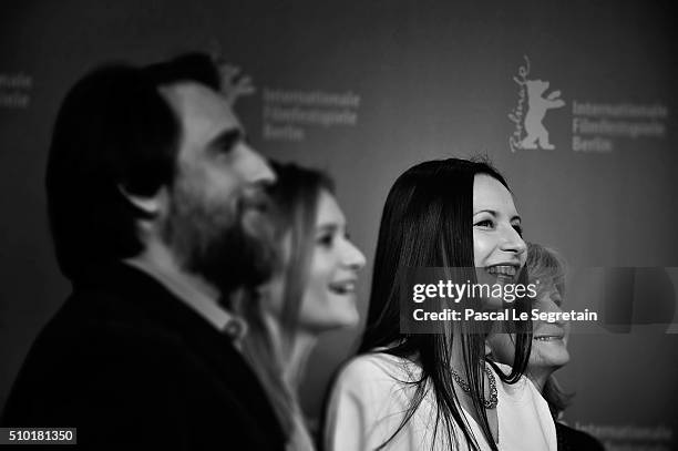 Actors Bjarne Maedel, Julia Jentsch, director Anne Zohra Berrached and actress Johanna Gastdorf attend the '24 Wochen' photo call during the 66th...