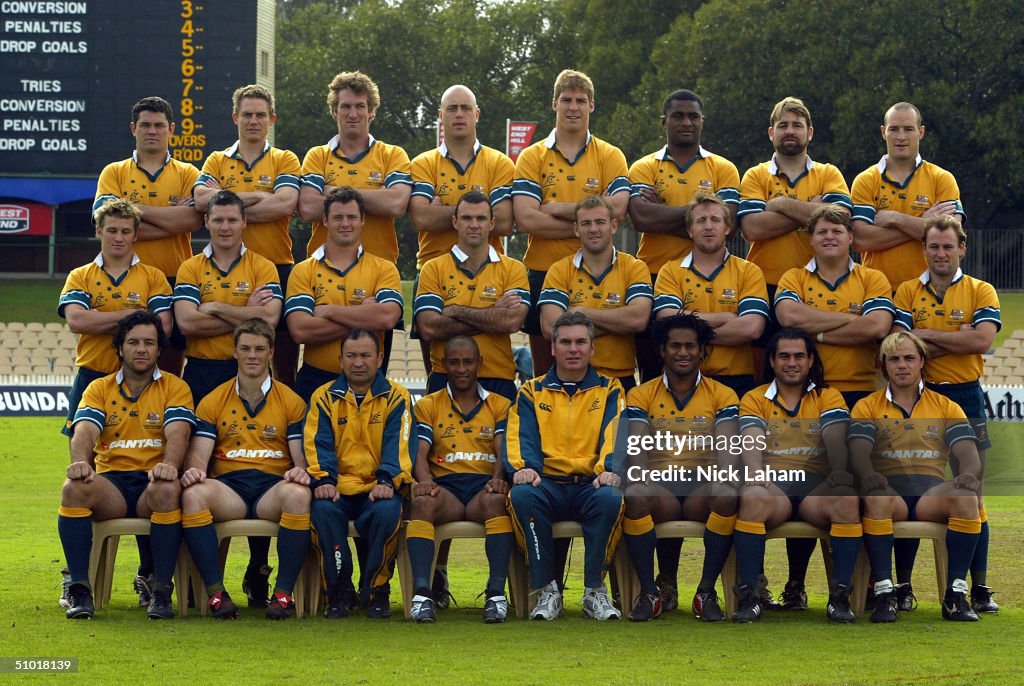 Wallabies Ruck The Wallabies pose for their team photo during the Australian... News ...