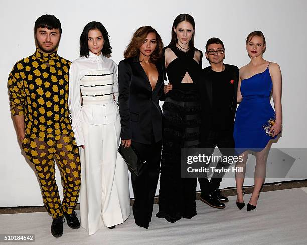 Brad Walsh, Leigh Lezark, Naya Rivera, Coco Rocha, Christian Siriano and Thora Birch pose backstage at the Christian Siriano Fall 2016 fashion show...