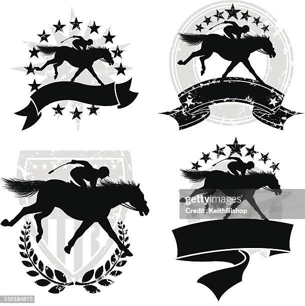horse racing banner icons - racehorse stock illustrations