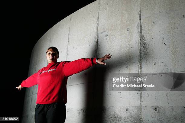 Valarie Adams, Shot Putter of New Zealand and Olympic hopeful for Athens at the Osaka Maritime Museum area, on May 6, 2004 in Osaka, Japan.