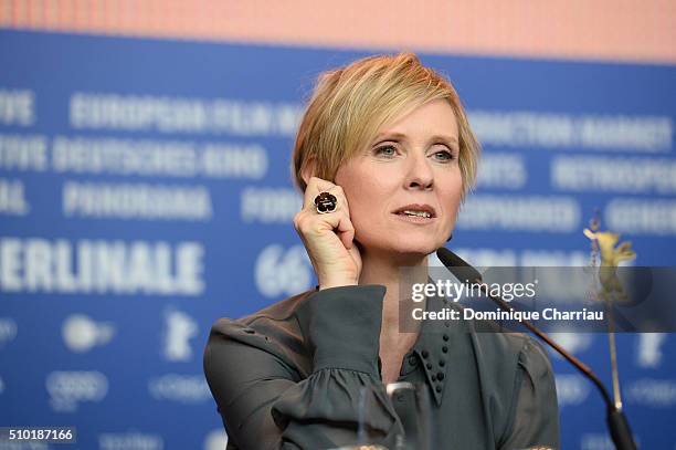 Actress Cynthia Nixon attends the 'A Quiet Passion' press conference during the 66th Berlinale International Film Festival Berlin at Grand Hyatt...