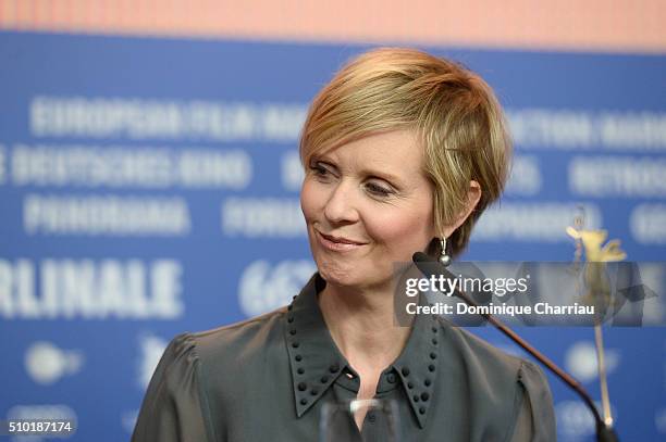 Actress Cynthia Nixon attends the 'A Quiet Passion' press conference during the 66th Berlinale International Film Festival Berlin at Grand Hyatt...