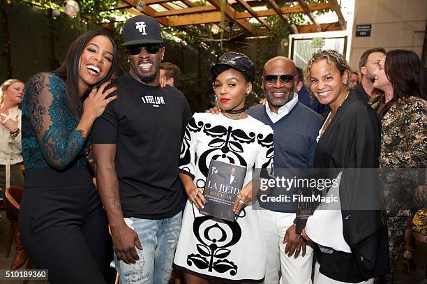 Singer Kelly Rowland, Music Executive Sean Combs, Singer Janelle Monae, Music Executive LA Reid and Erica Reid pose for a photo at the LA Reid "Sing...