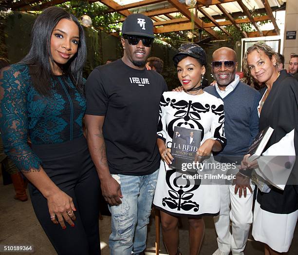 Singer Kelly Rowland, Music Executive Sean Combs, Singer Janelle Monae, Music Executive LA Reid and Erica Reid pose for a photo at the LA Reid "Sing...