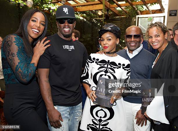 Singer Kelly Rowland, Music Executive Sean Combs, Singer Janelle Monae, Music Executive LA Reid and Erica Reid pose for a photo at the LA Reid "Sing...