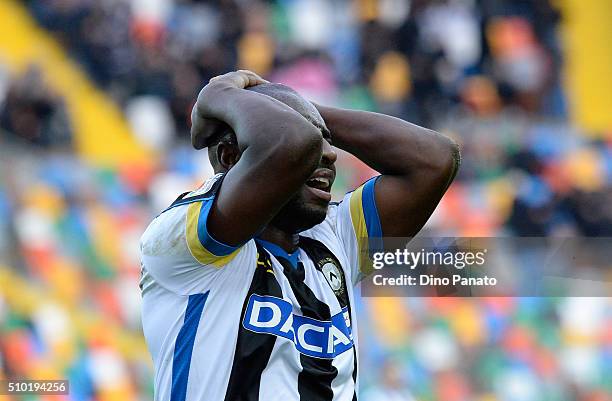 Emmanuel Agyemang Badu of Udinese shows his dejection during the Serie A match between Udinese Calcio and Bologna FC at Stadio Friuli on February 14,...